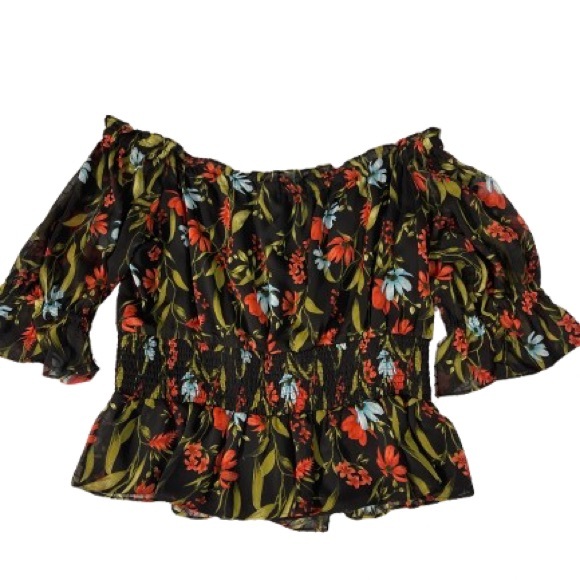 CeCe Black Floral Off-Shoulder Blouse - Picture 3 of 6